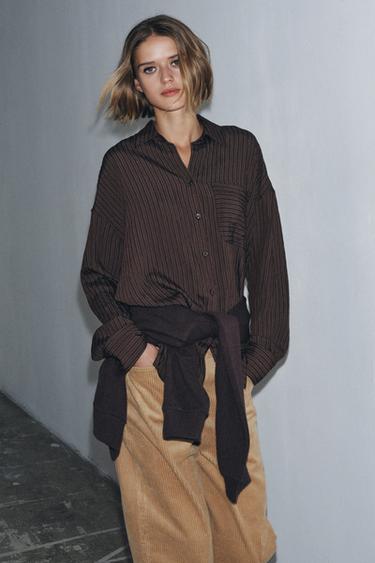 ZW COLLECTION STRIPED FLOWING SHIRT - Brown by Zara