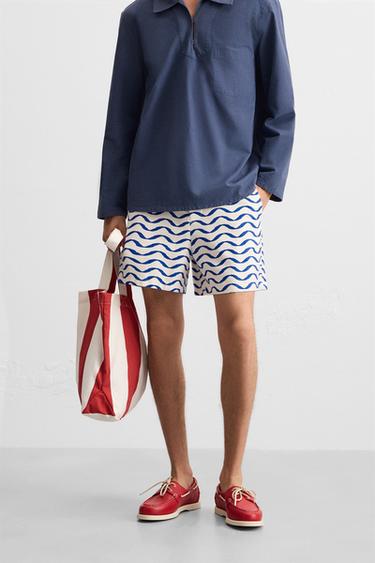 WAVY SHORT BERMUDA SHORTS - Blue/White by Zara