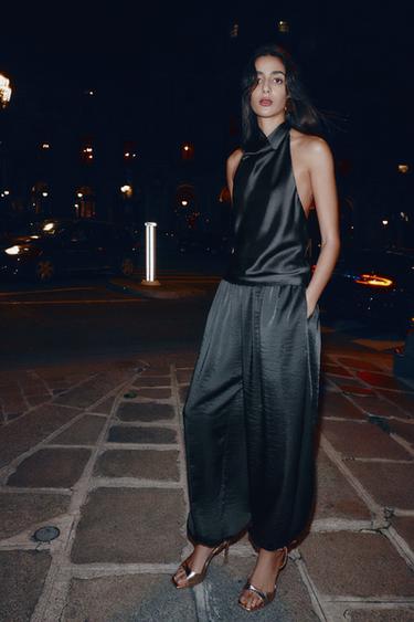 SATIN HALTER TOP - Black by Zara