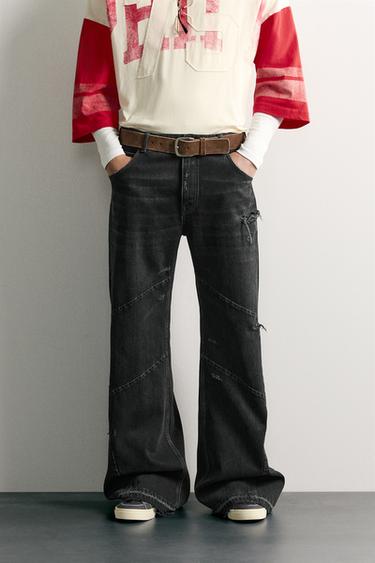 FLARE FIT JEANS WITH SEAMS - Black by Zara