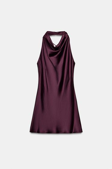 SHORT SATIN DRESS - Burgundy by Zara