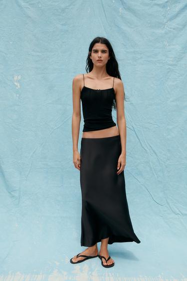 SATIN MIDI SKIRT - Black by Zara