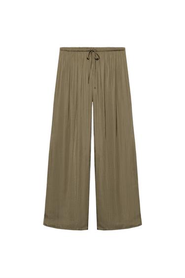 FLOWING PALAZZO TROUSERS - Dark khaki by Zara