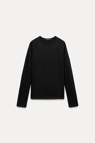 LONG SLEEVE COTTON T-SHIRT - Black by Zara