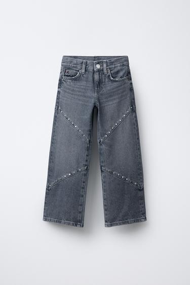 WIDE-LEG JEANS WITH STUDS - Blue / Grey by Zara