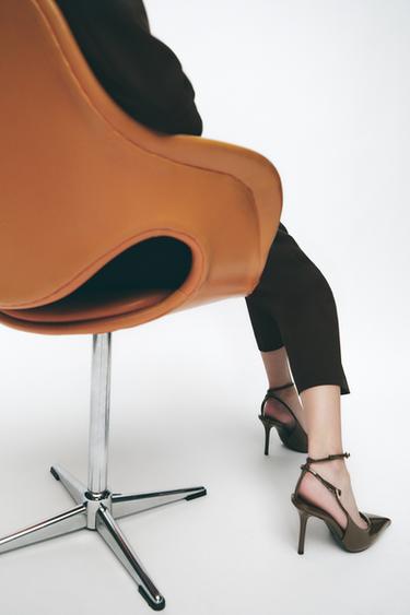 FAUX PATENT SLINGBACK HEELS - Khaki Green by Zara - Image 0