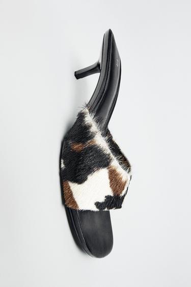 TEXTURED LEATHER KITTEN-HEEL SANDALS - Multicoloured by Zara