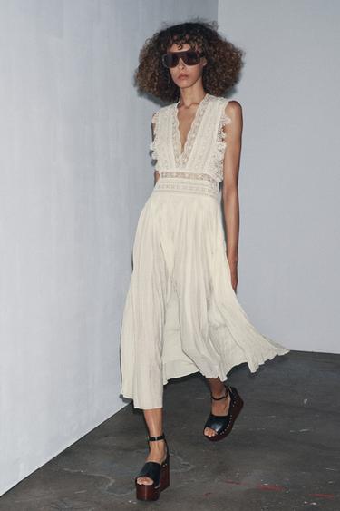 ZW COLLECTION STRAPPY LACE DRESS - Ecru by Zara - Image 0