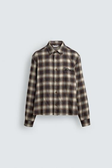 EMBROIDERED CHECK SHIRT - Brown by Zara