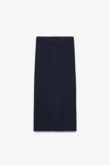 RIB KNIT MIDI SKIRT - Navy blue by Zara
