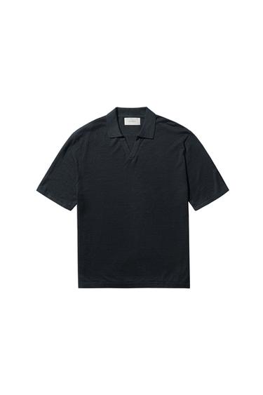 100% HEMP KNIT POLO SHIRT - Navy blue by Zara