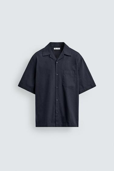 RELAXED FIT SHIRT WITH POCKET - Blue / Navy by Zara