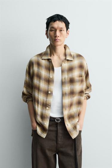 FLOWING CHECK SHIRT - Grey / Tan by Zara