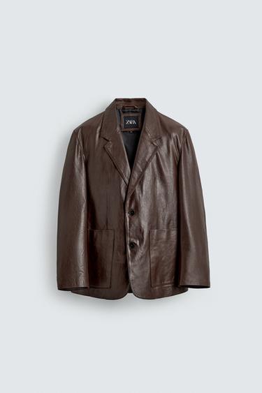 LIMITED EDITION LEATHER BLAZER - Brown by Zara