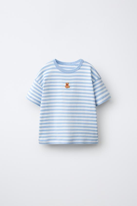 STRIPED BEAR EMBROIDERY T-SHIRT - striped by Zara - Image 0