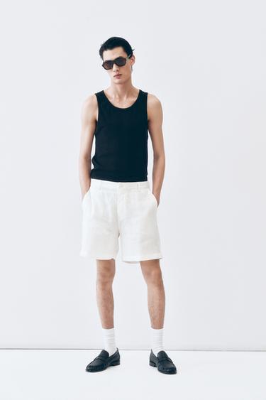 REGULAR FIT 100% LINEN BERMUDA SHORTS - White by Zara