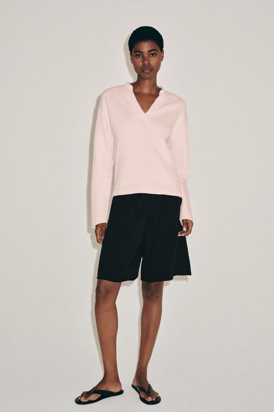 COTTON V-NECK SWEATSHIRT - Pastel pink by Zara - Image 0