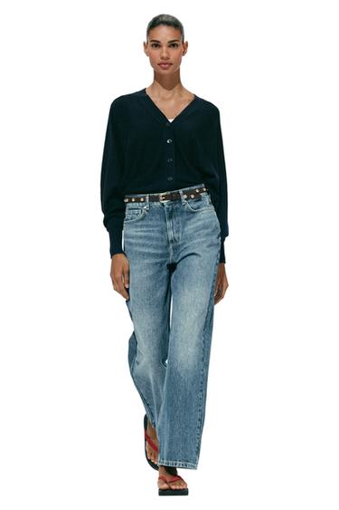 Z1975 STRAIGHT TAPERED HIGH-WAIST JEANS WITH BELT - Light blue by Zara