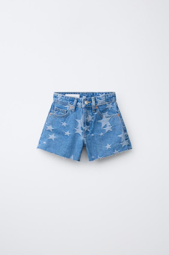 STAR PRINT DENIM BERMUDA SHORTS - Blue by Zara - Image 0