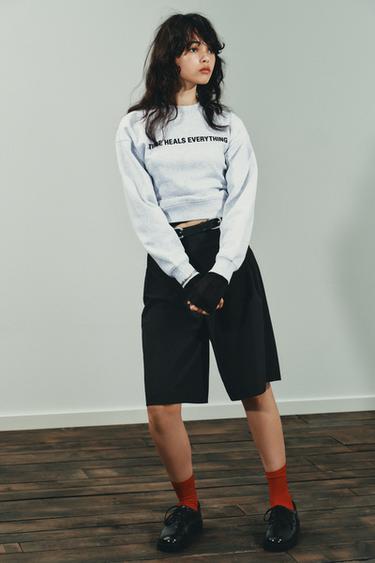 SWEATSHIRT WITH CONTRAST SLOGAN - Grey marl by Zara