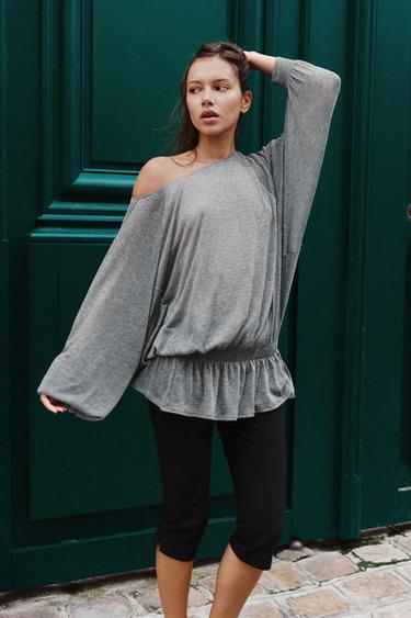 BATWING SLEEVE FRILL TOP - Grey marl by Zara - Image 0