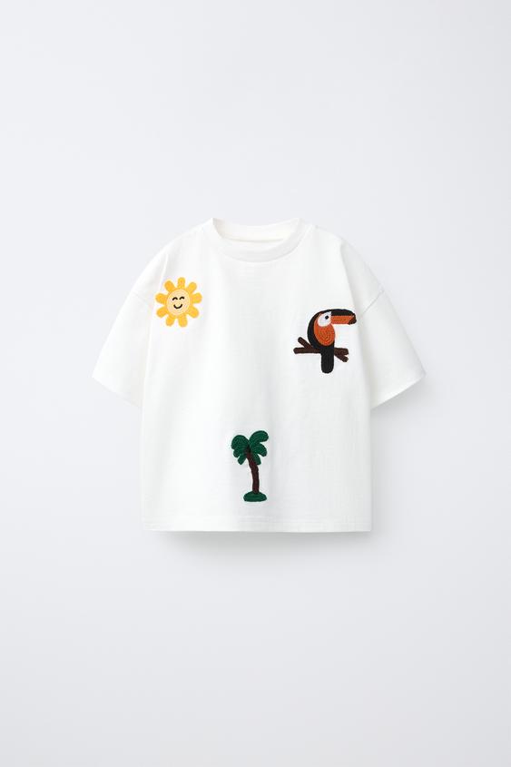 CROCHET PATCH T-SHIRT - Oyster-white by Zara - Image 0