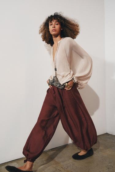 ZW COLLECTION TIE WAIST BLOOMER TROUSERS - Brick by Zara