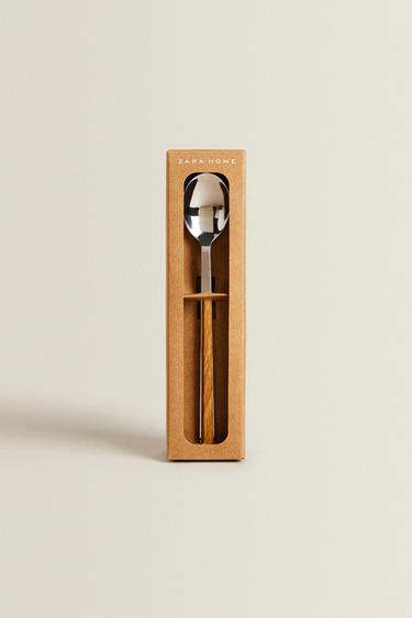 PACK OF DESSERT SPOONS WITH WOOD-EFFECT HANDLES (SET OF 4) - Brown by Zara