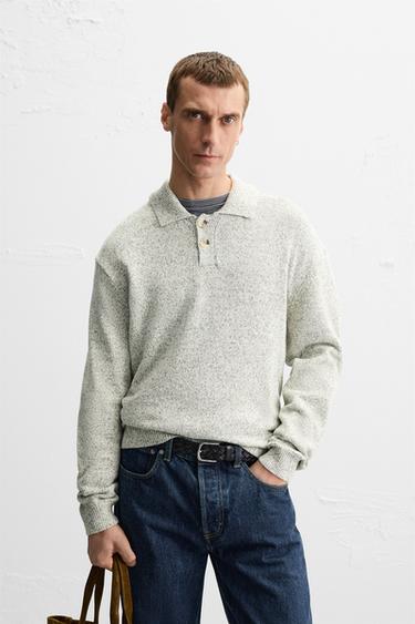 TEXTURED KNIT POLO SHIRT - Green / Ecru by Zara