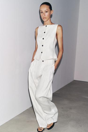 100% LINEN PEPLUM WAISTCOAT ZW COLLECTION - White by Zara