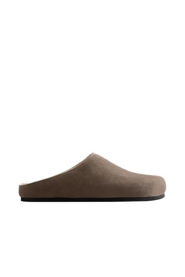 WARM MINIMALIST LEATHER CLOGS - Greyish by Zara