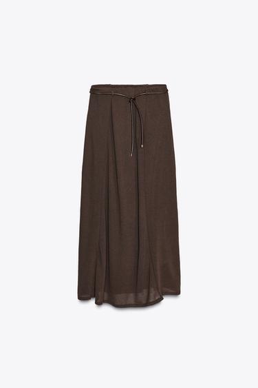 KNITTED CUT-OUT SKIRT WITH BELT - Brown by Zara