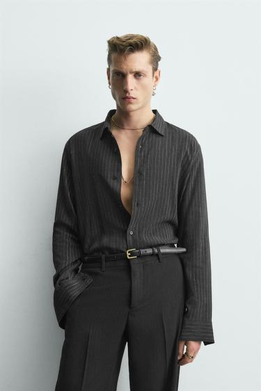 LIMITED EDITION SHINY STRIPED FLOWING SHIRT - Black by Zara