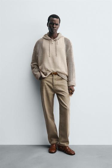 CROCHET TEXTURED SWEATSHIRT - Taupe grey by Zara - Image 0