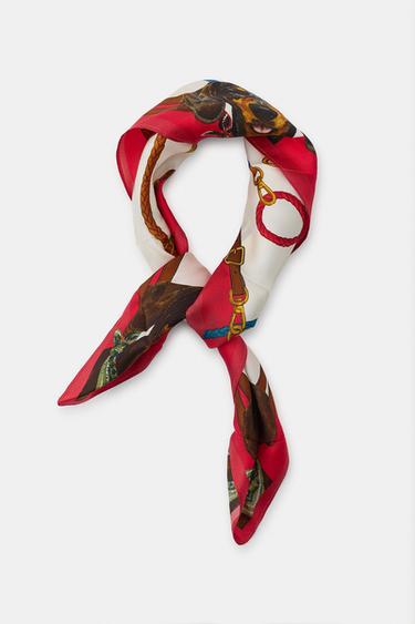100% SILK DACHSHUND PRINT SCARF - Red by Zara