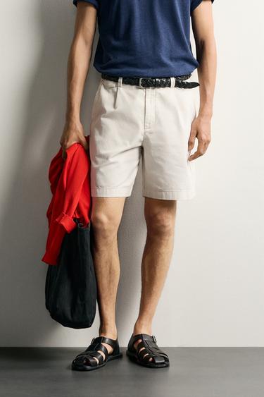 PLEATED REGULAR FIT BERMUDA SHORTS - Stone by Zara