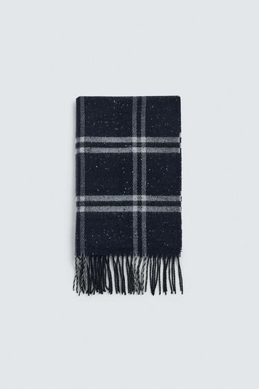 CHECK WOOL BLEND SCARF - Navy blue by Zara