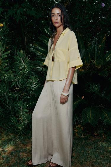 CROPPED LINEN BLEND SHIRT - Yellow by Zara