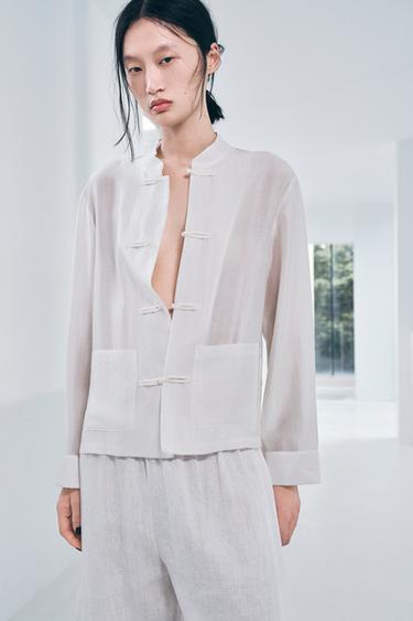 ZW COLLECTION SATIN SHIRT WITH FROG FASTENING - White by Zara