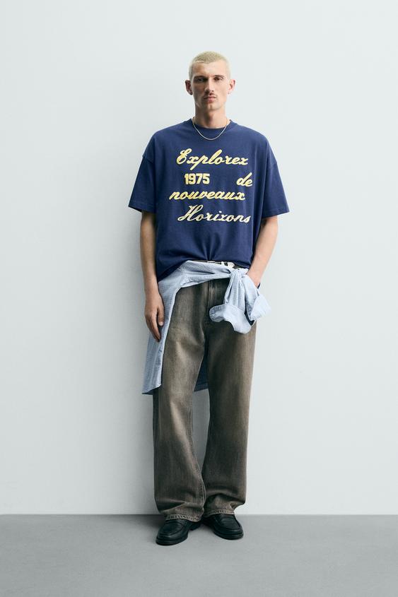 EMBROIDERED PRINT T-SHIRT - Navy blue by Zara - Image 0