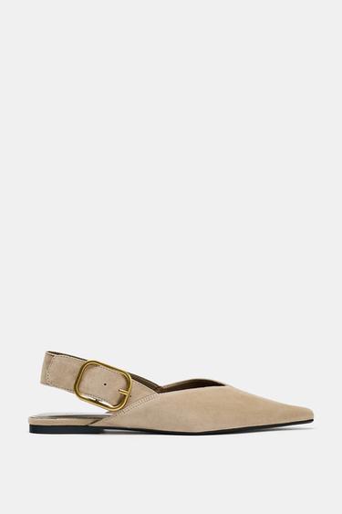 SPLIT SUEDE SLINGBACK SHOES WITH BUCKLE - Beige by Zara