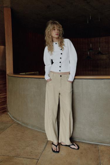 BALLOON LINEN BLEND TROUSERS - Sand by Zara