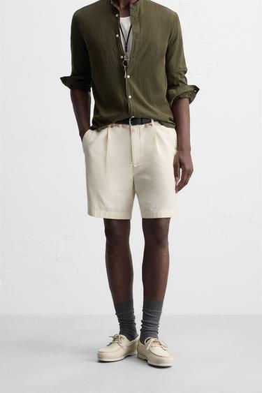 PLEATED REGULAR FIT BERMUDA SHORTS - Oyster-white by Zara