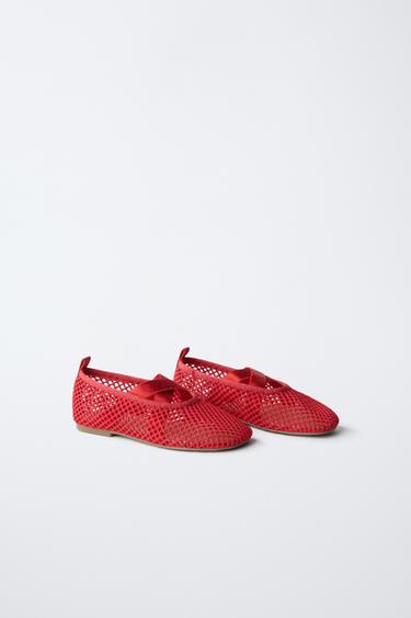 MESH BALLET FLATS - Red by Zara
