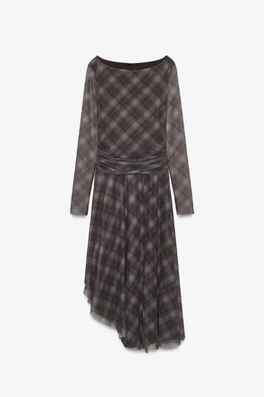 CHECK TULLE DRESS - Brown by Zara