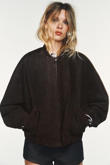 100% SUEDE BOMBER JACKET - Chocolate brown by Zara