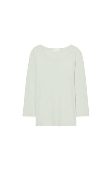 LINEN BLEND WASHED EFFECT T-SHIRT - Sea green by Zara