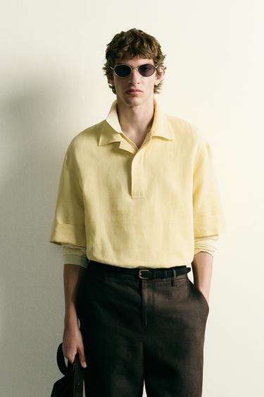 COTTON/LINEN POLO SHIRT - Lime by Zara