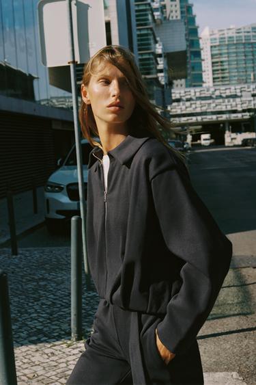 PLEATED FLEECE BOMBER JACKET - Charcoal by Zara