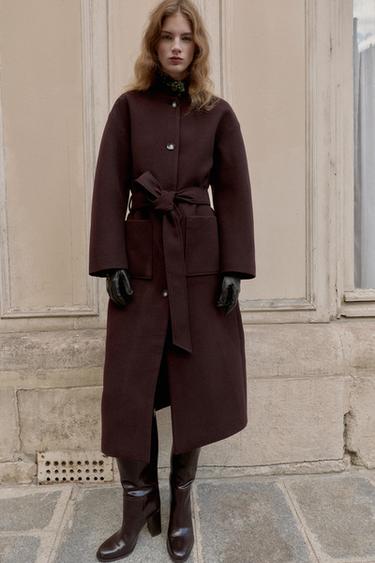 LONG COAT WITH BELT - Burgundy by Zara